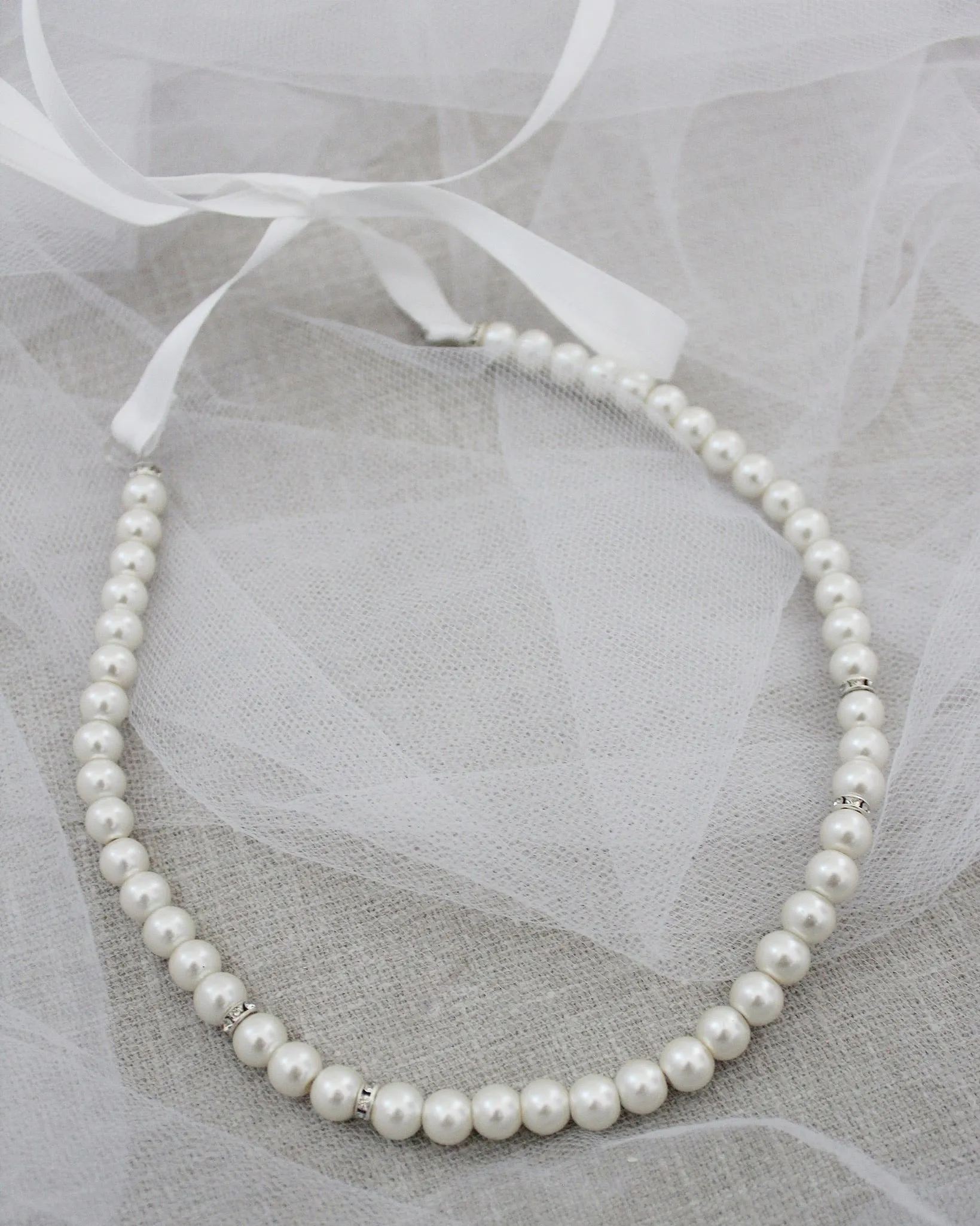 Classic All Pearls Headpiece with Silver Beads