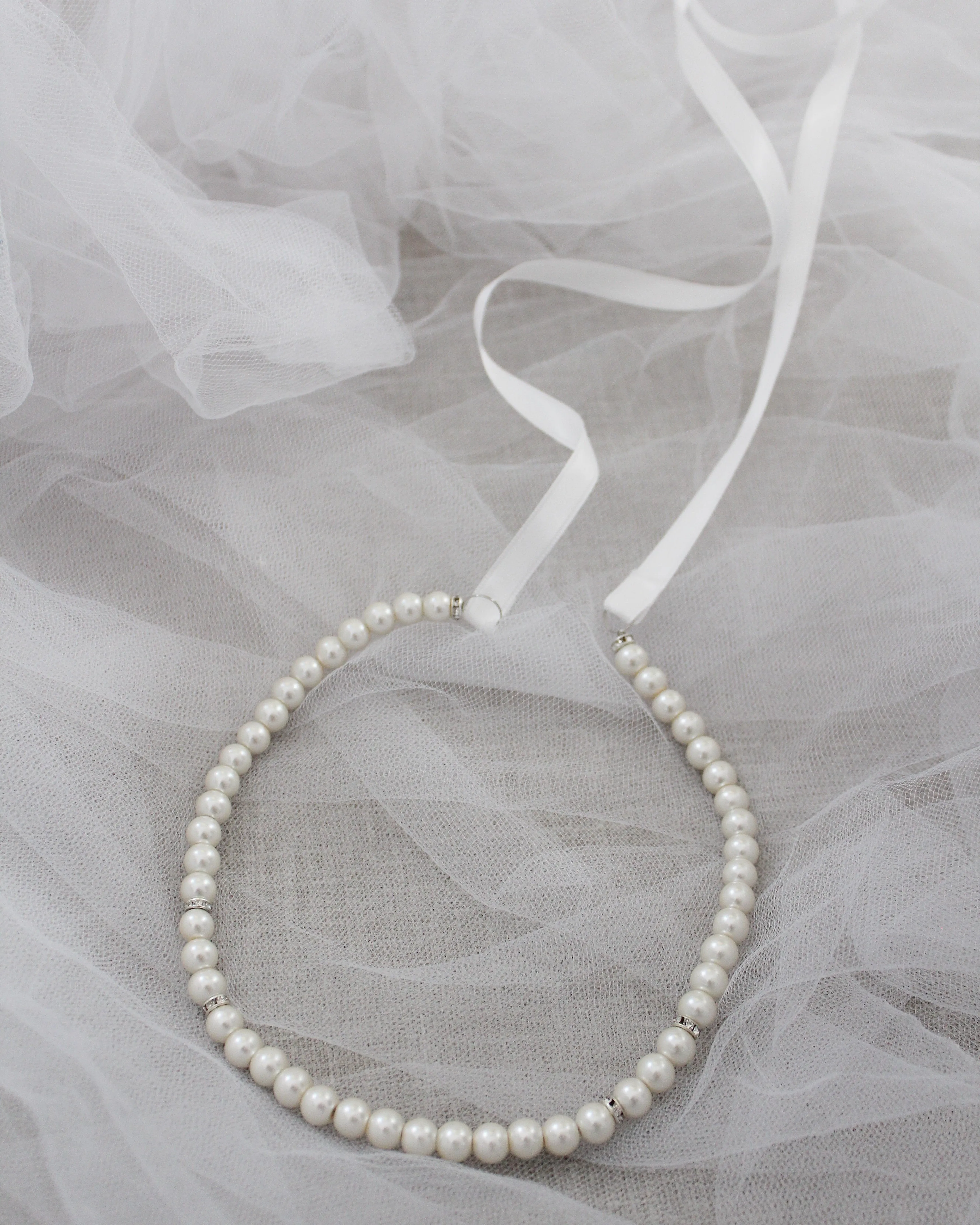 Classic All Pearls Headpiece with Silver Beads