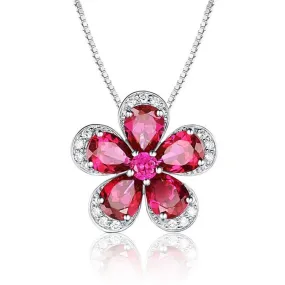 Clover Leaf Ruby 925 Sterling Silver Necklace