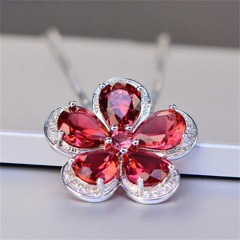 Clover Leaf Ruby 925 Sterling Silver Necklace