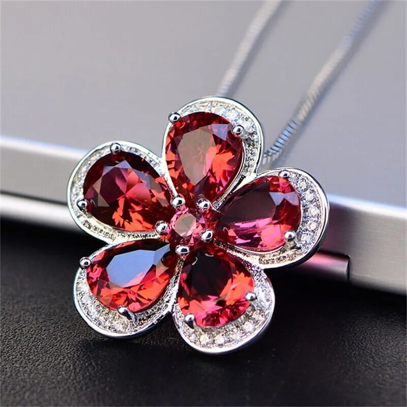 Clover Leaf Ruby 925 Sterling Silver Necklace