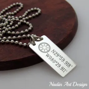 Compass Latitude Longitude Necklace - Nautical Pendant