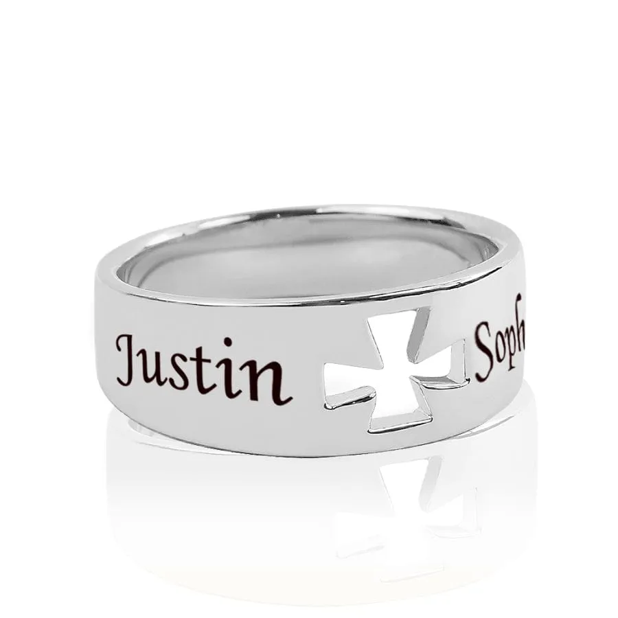 Cross Ring with Couples Names