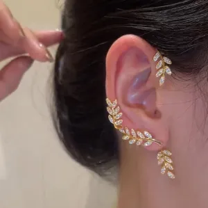 Crystal Leaves Ear Women Fashion Gold Cubic Zirconia Clip Jewelry Earring