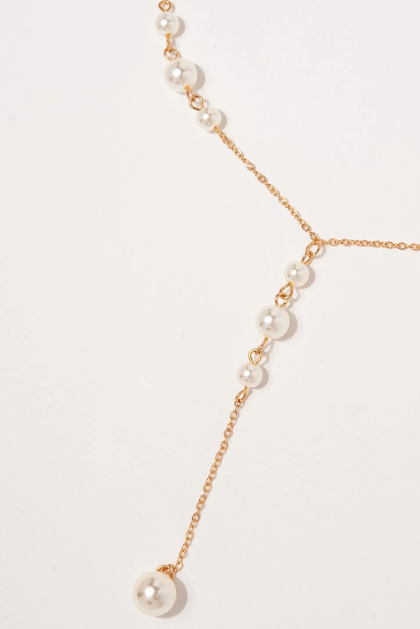 Crystal Y shaped Pearl Drop Necklace - Gold