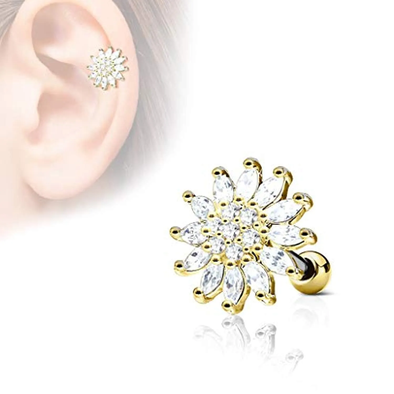 CZ Paved Flower Top 316L Surgical Steel WildKlass Ear Cartilage Barbell Studs