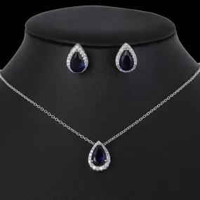 CZ Water Drop Crystal Luxury Pendant Necklace Set - 7 Colors