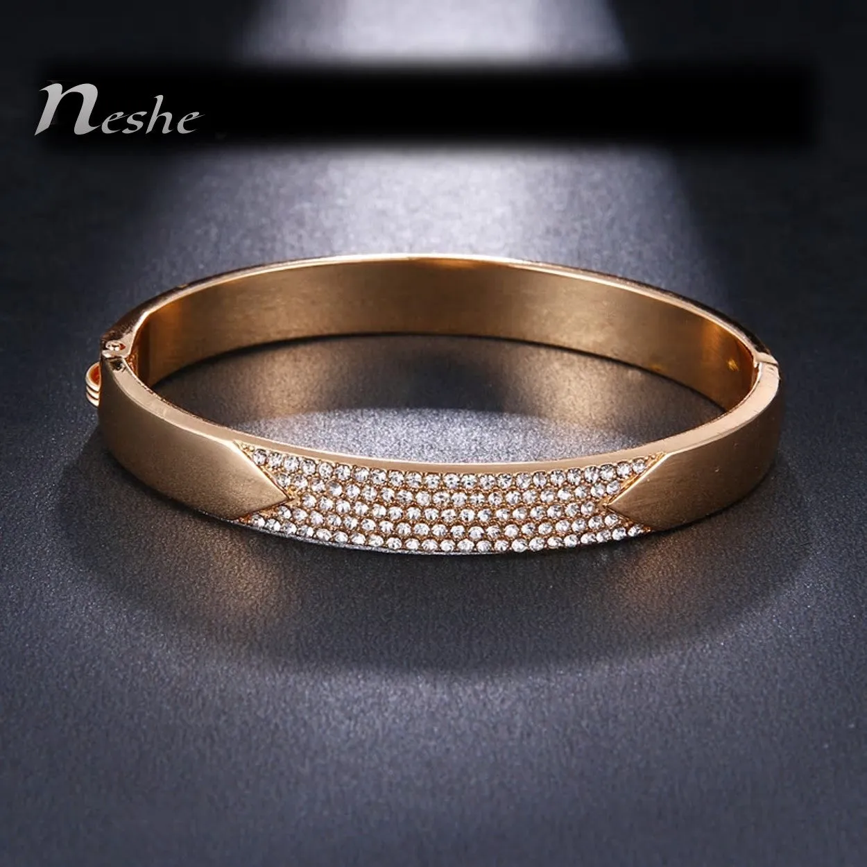 CZ Zircon Studded Golden Bangle Bracelet