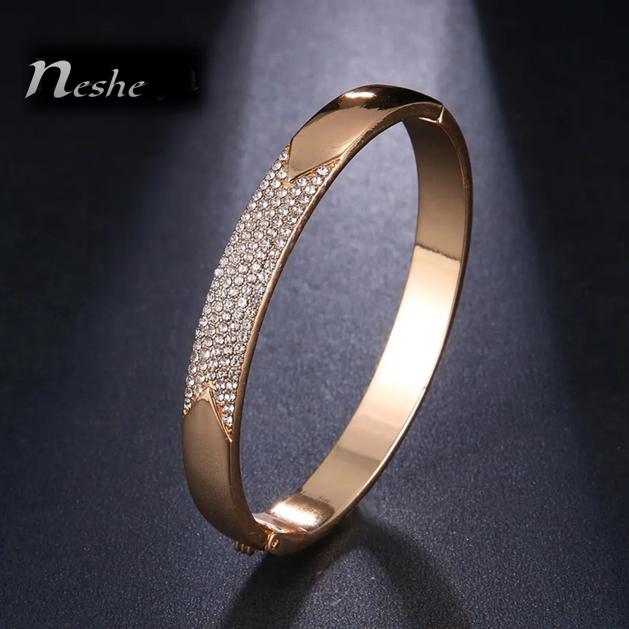 CZ Zircon Studded Golden Bangle Bracelet