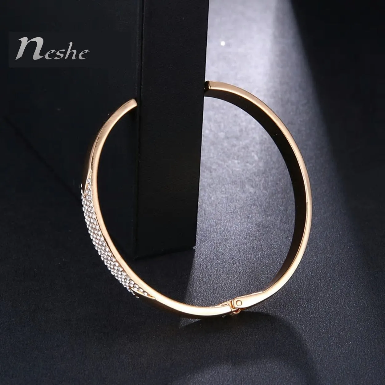 CZ Zircon Studded Golden Bangle Bracelet