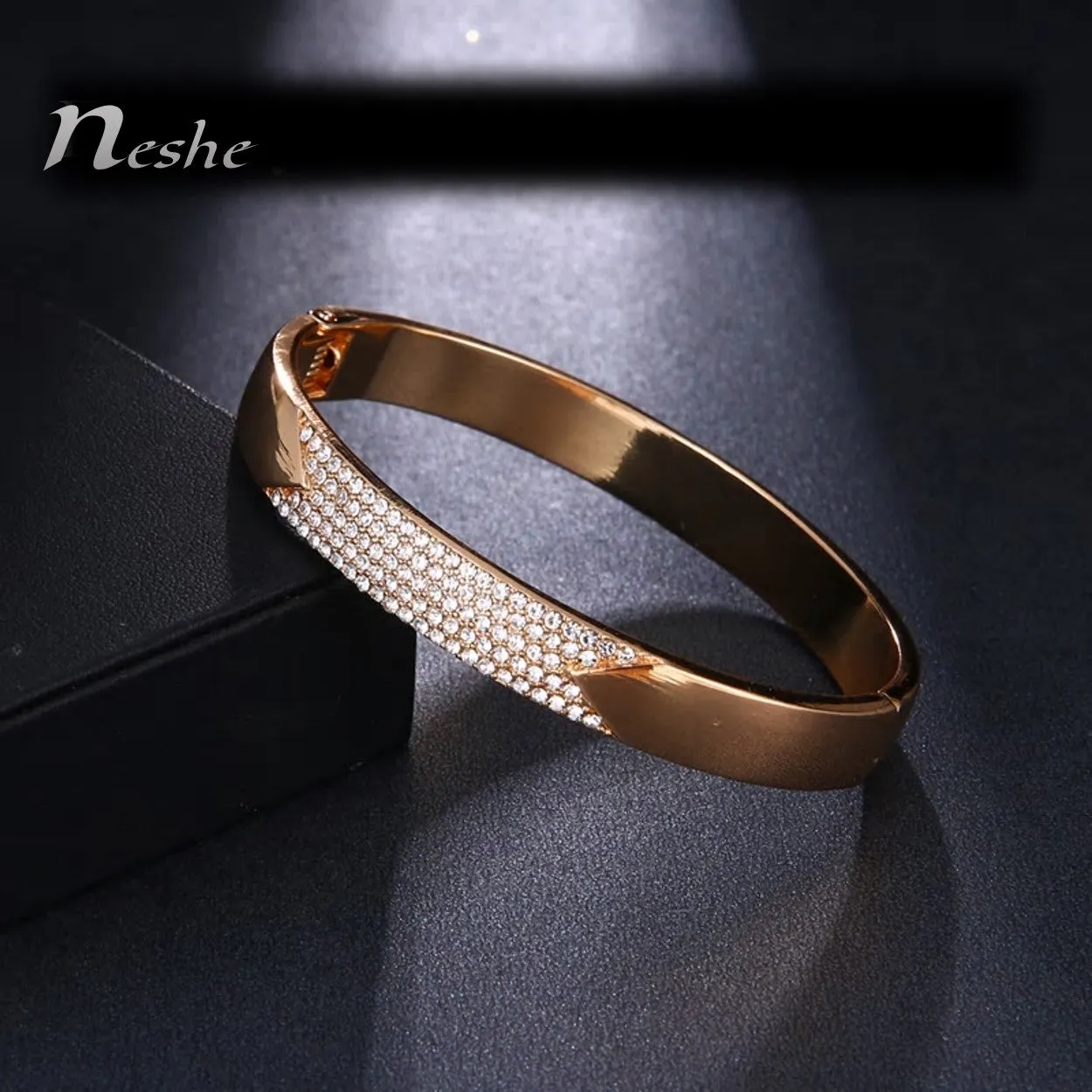 CZ Zircon Studded Golden Bangle Bracelet