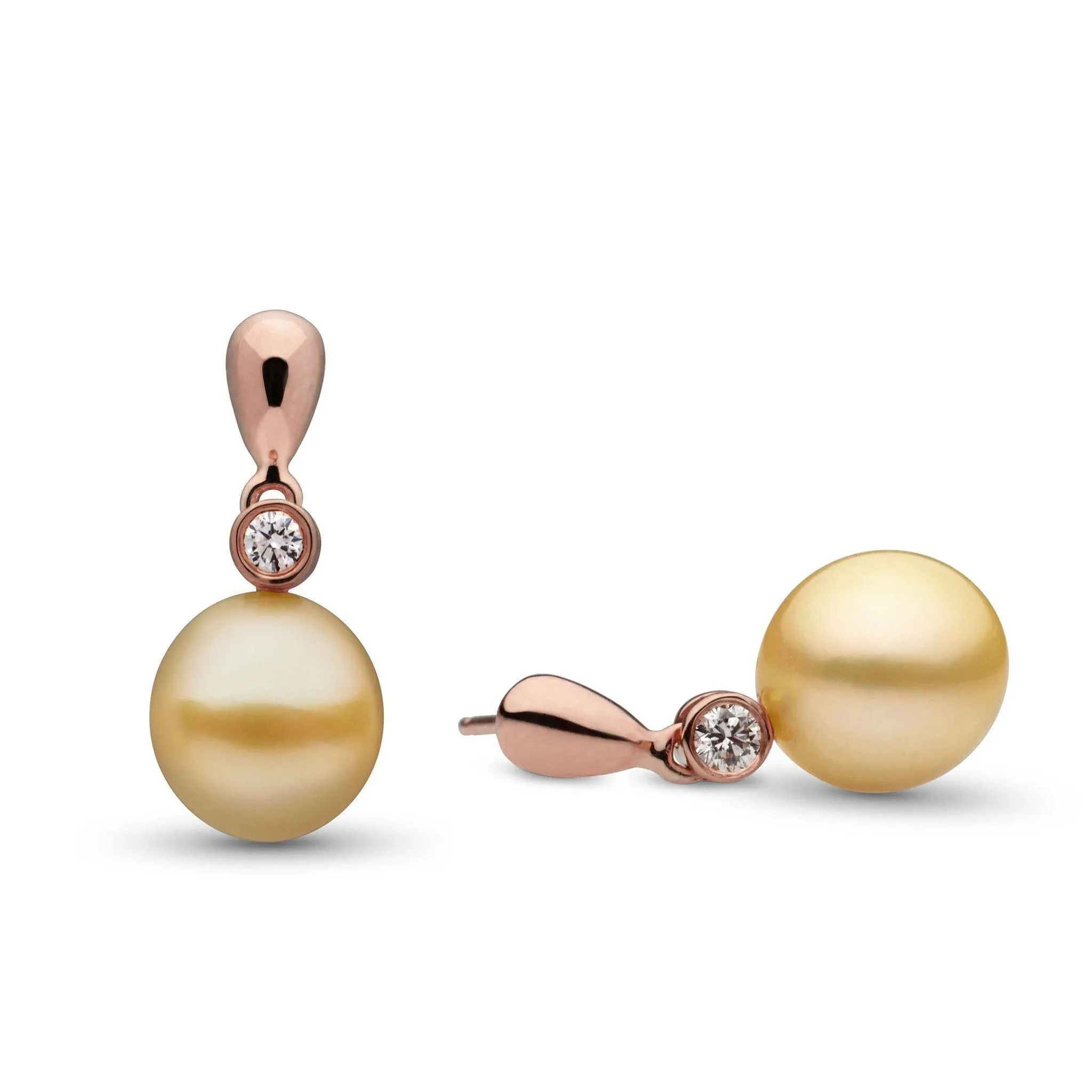 Dew Collection Drop Golden South Sea 9.0-10.0 mm Pearl and Diamond Earrings