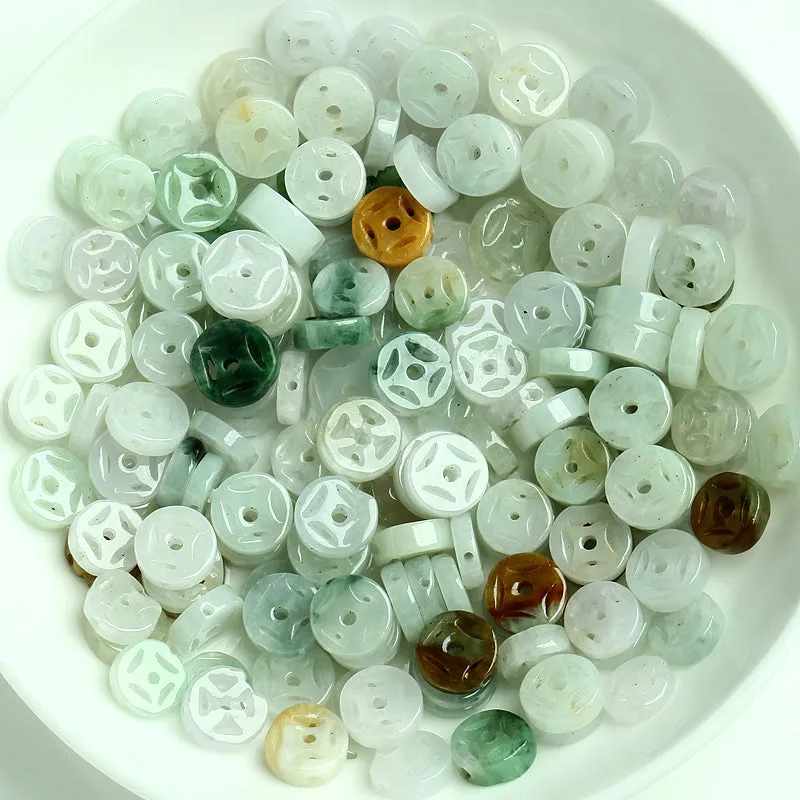 Diameter 7mm-8mm Thickness 2mm-4mm Natural Jade Beads Jadeite Mixed Colors Coin Bead WBD11