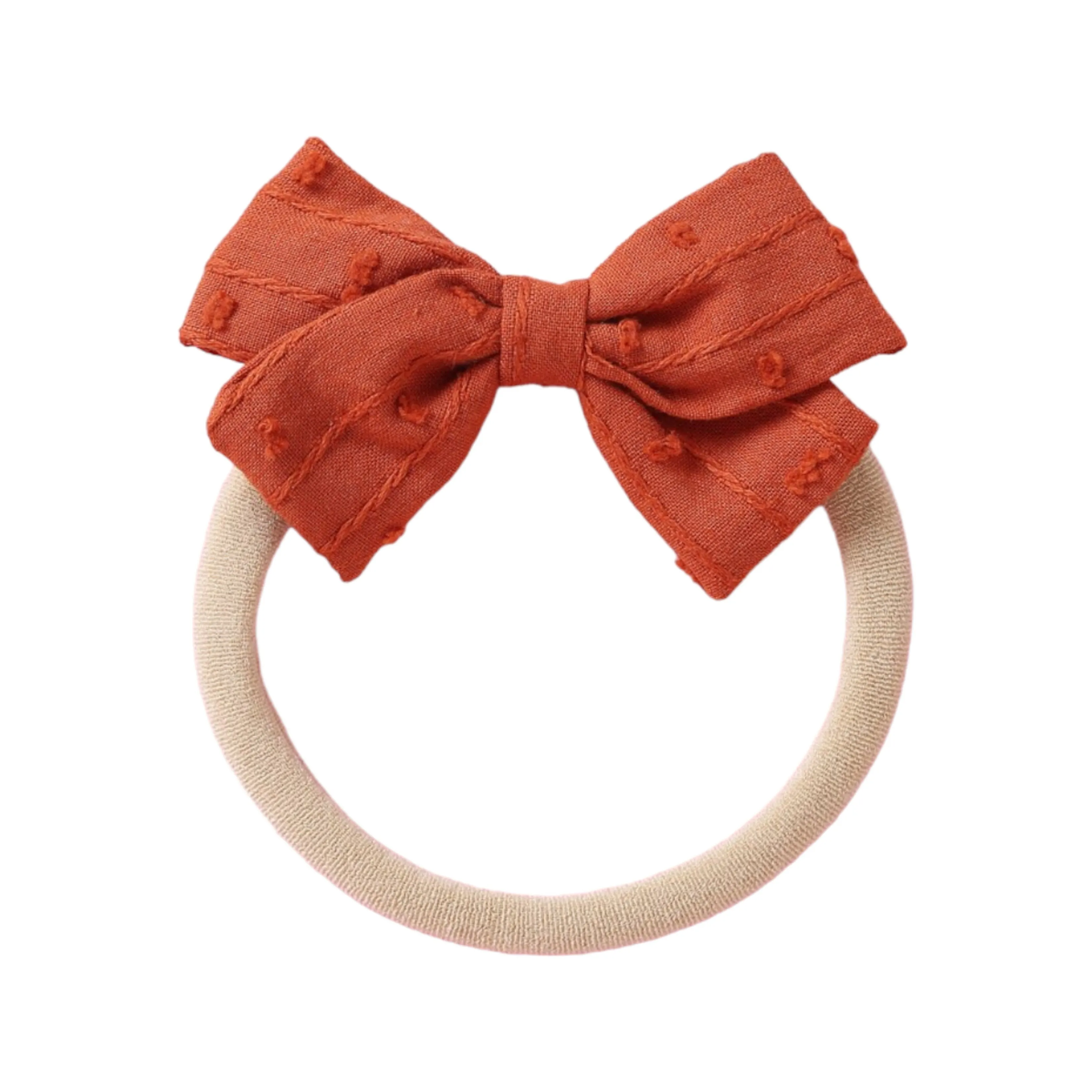 Dotty Embroidered Cotton Baby Bow in Rouge