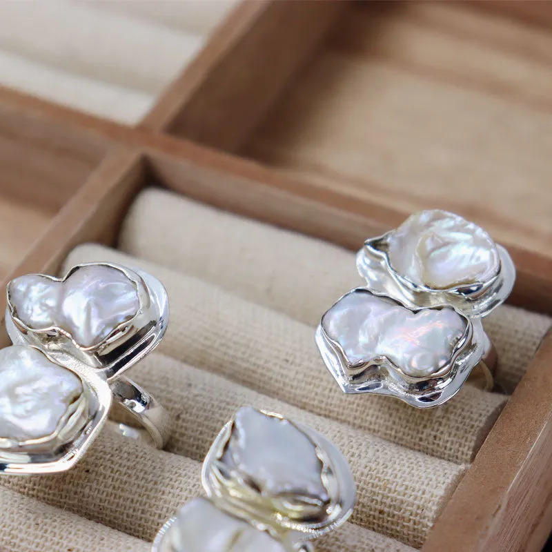 Double Biwa Pearl Silver Ring