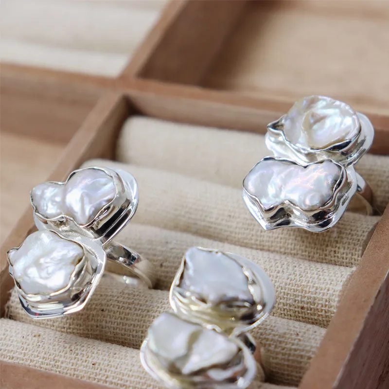 Double Biwa Pearl Silver Ring