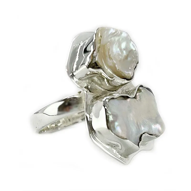 Double Biwa Pearl Silver Ring