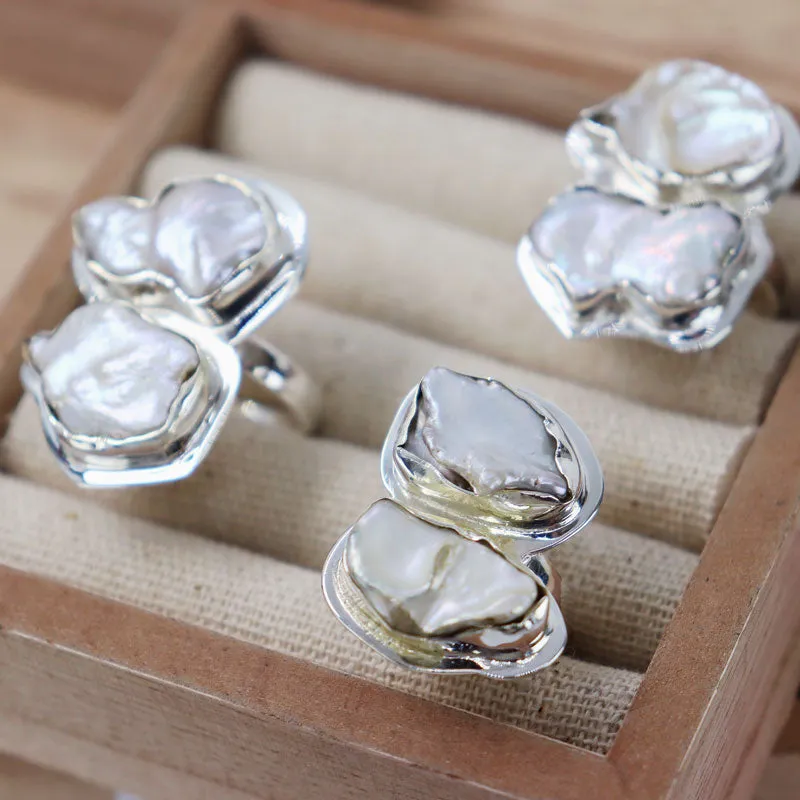 Double Biwa Pearl Silver Ring