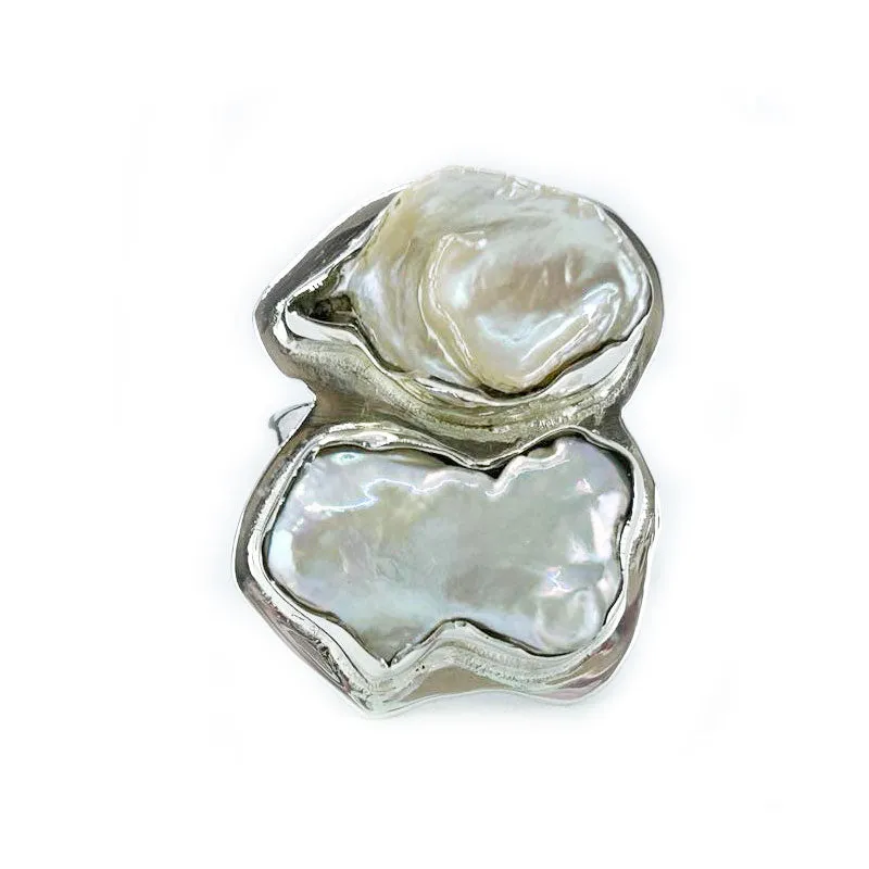 Double Biwa Pearl Silver Ring