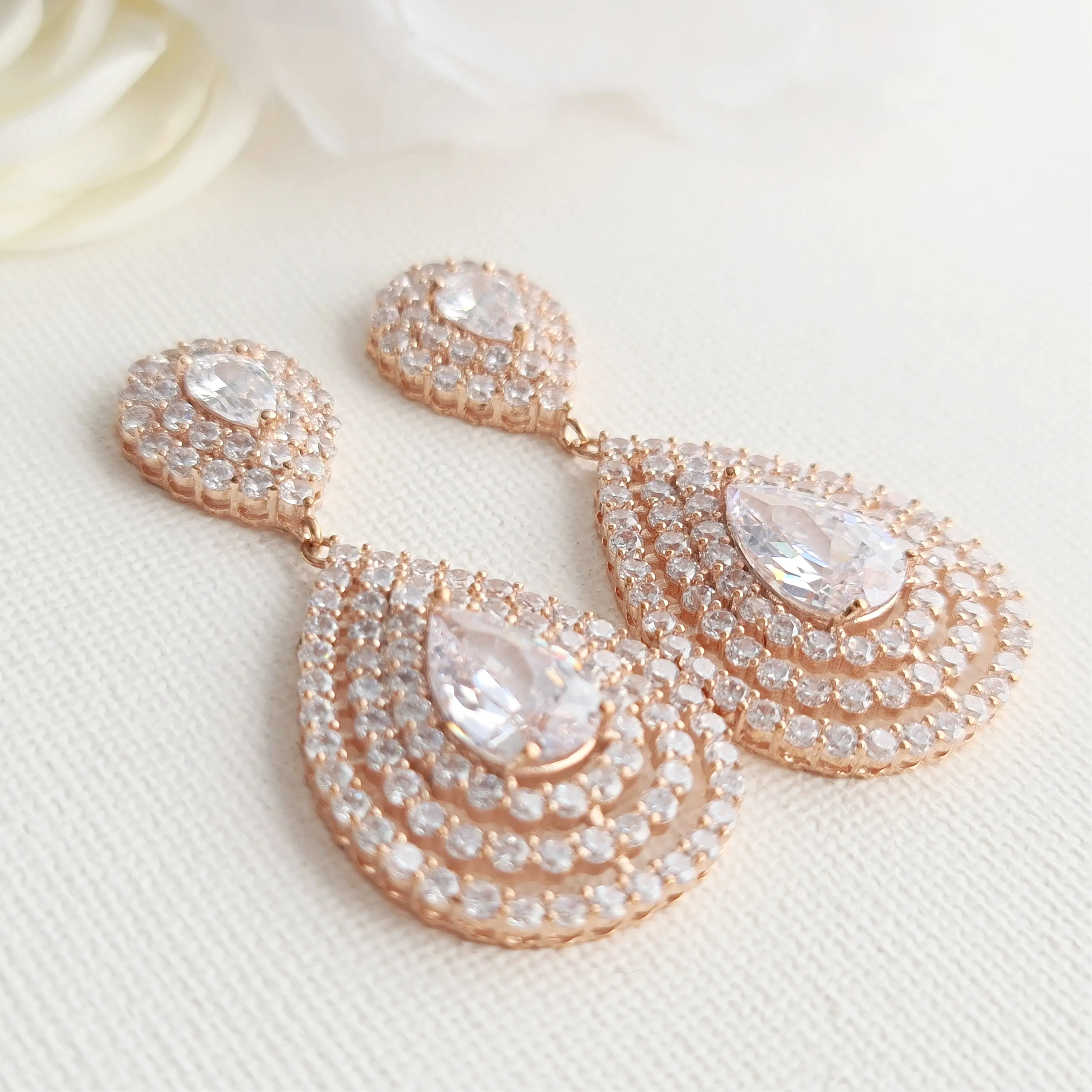 Drop Earrings for Brides Rose Gold-Etta