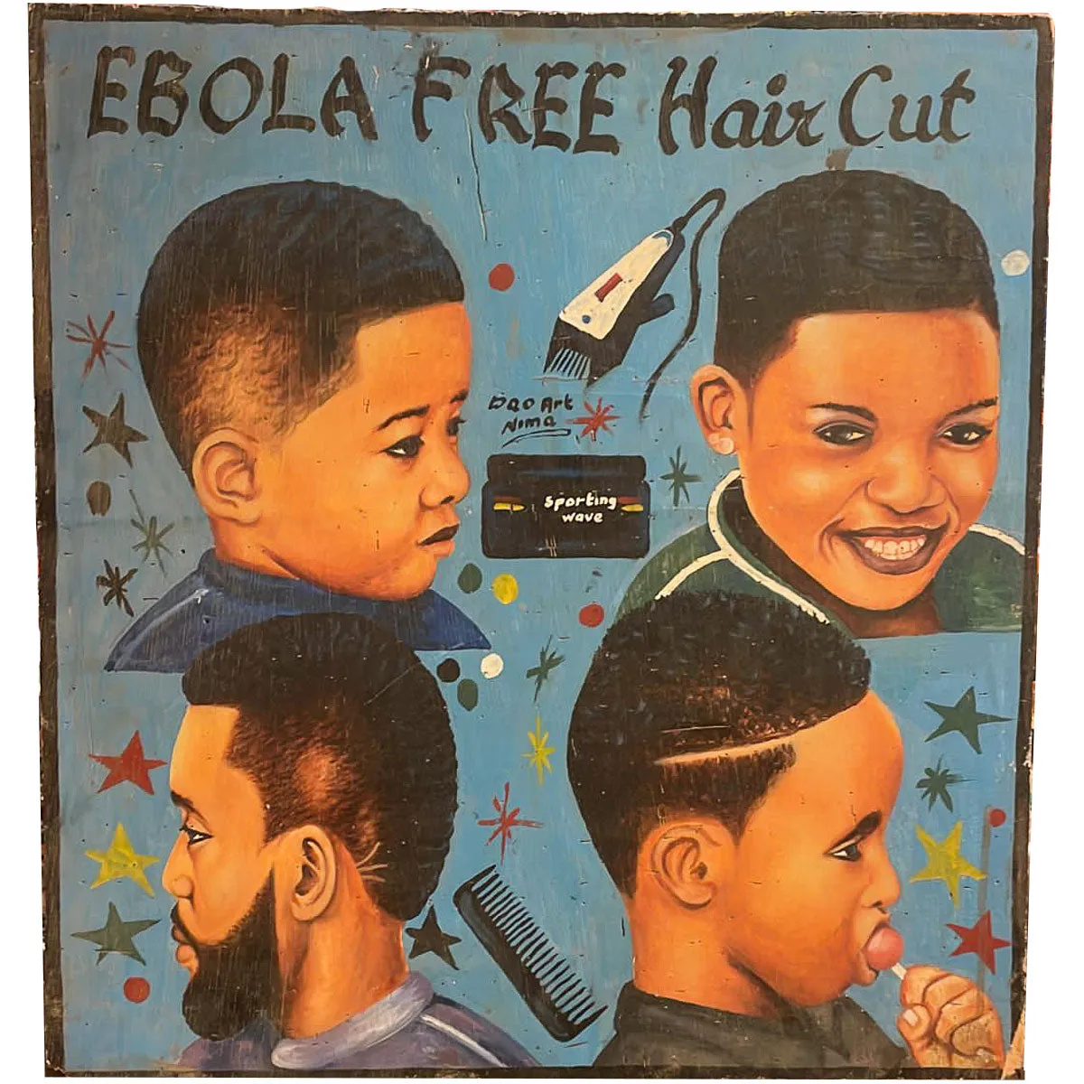 Ebola Free Hair Cut Hand-Painted African Barber Shop Sign #647