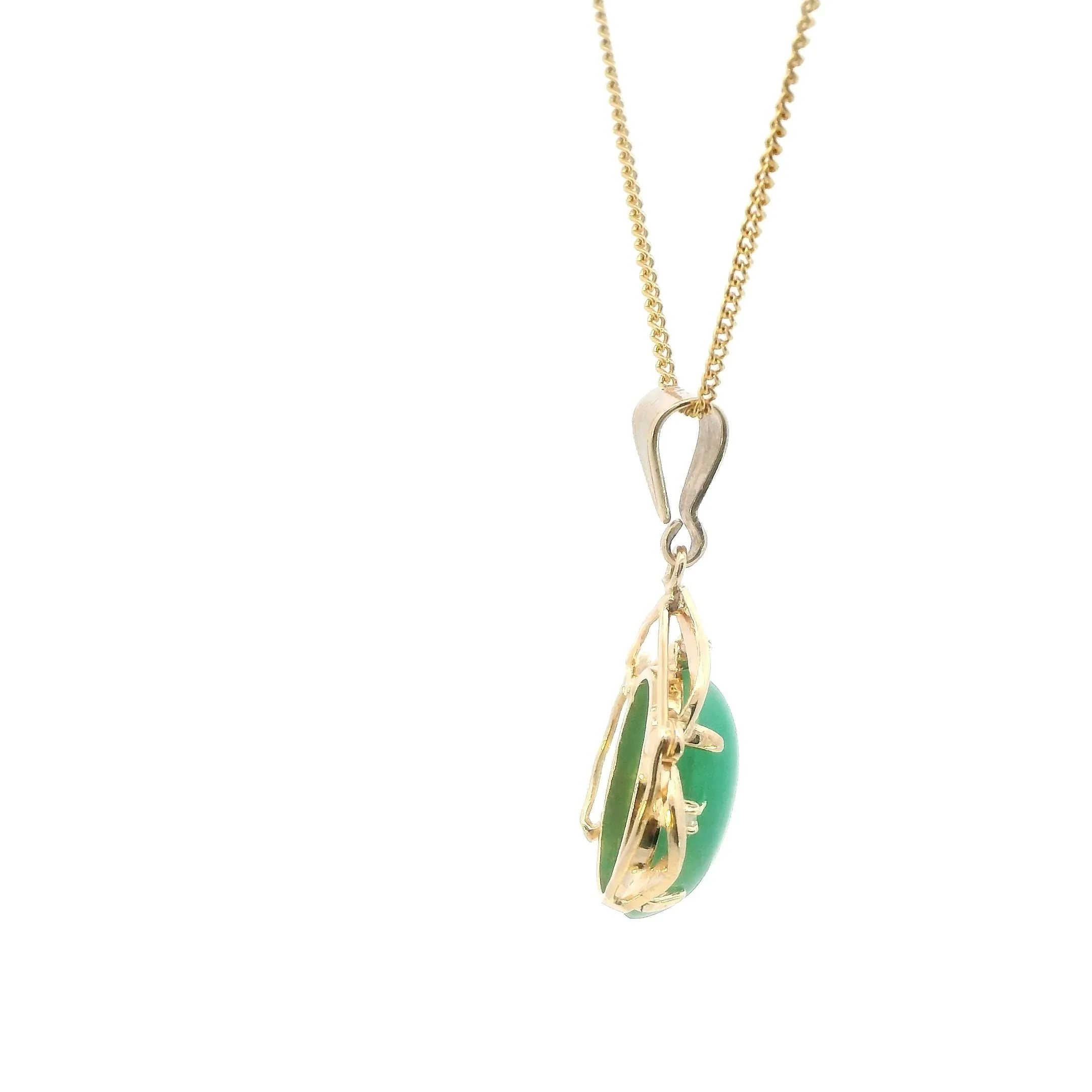 Elegant 9ct Yellow Gold Jade and Diamond Pendant - Timeless Beauty