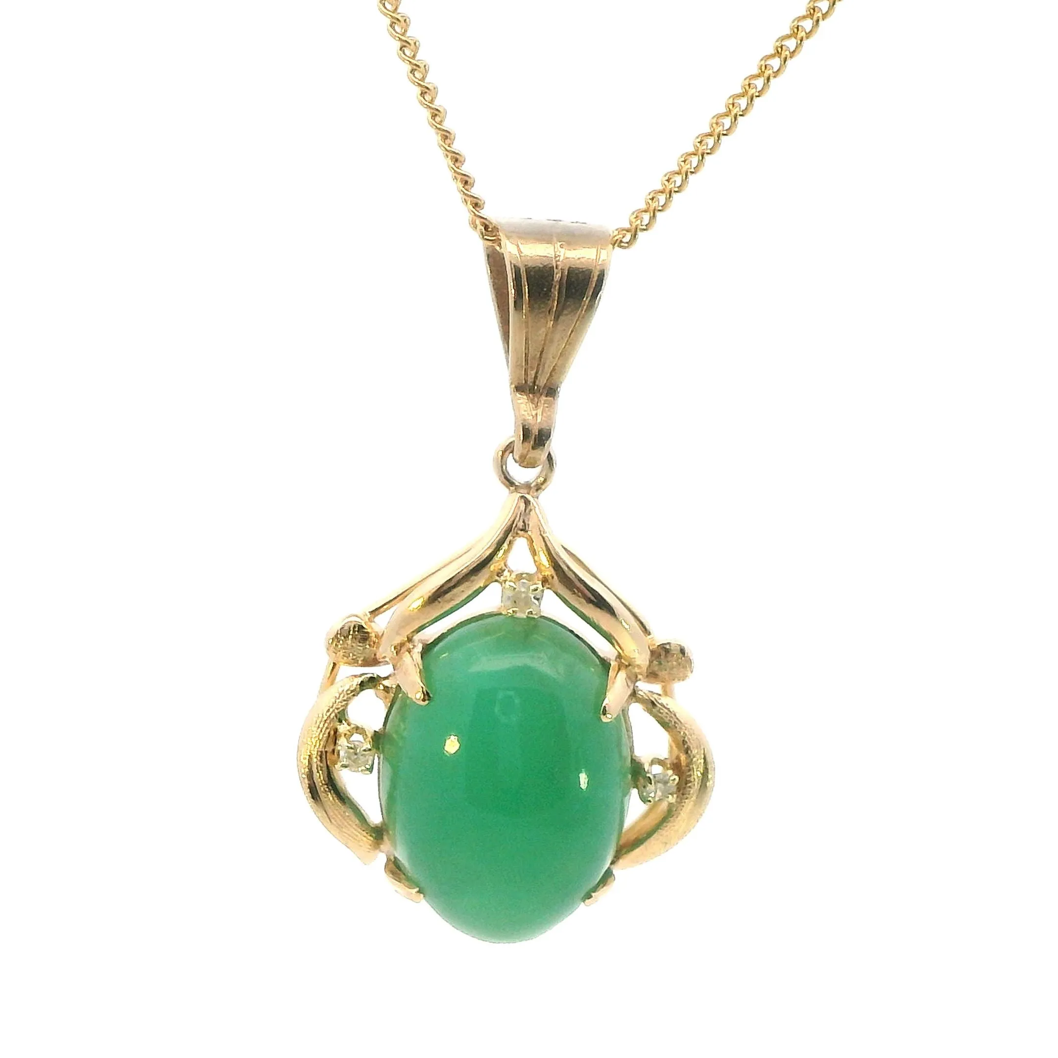 Elegant 9ct Yellow Gold Jade and Diamond Pendant - Timeless Beauty