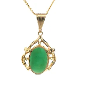 Elegant 9ct Yellow Gold Jade and Diamond Pendant - Timeless Beauty