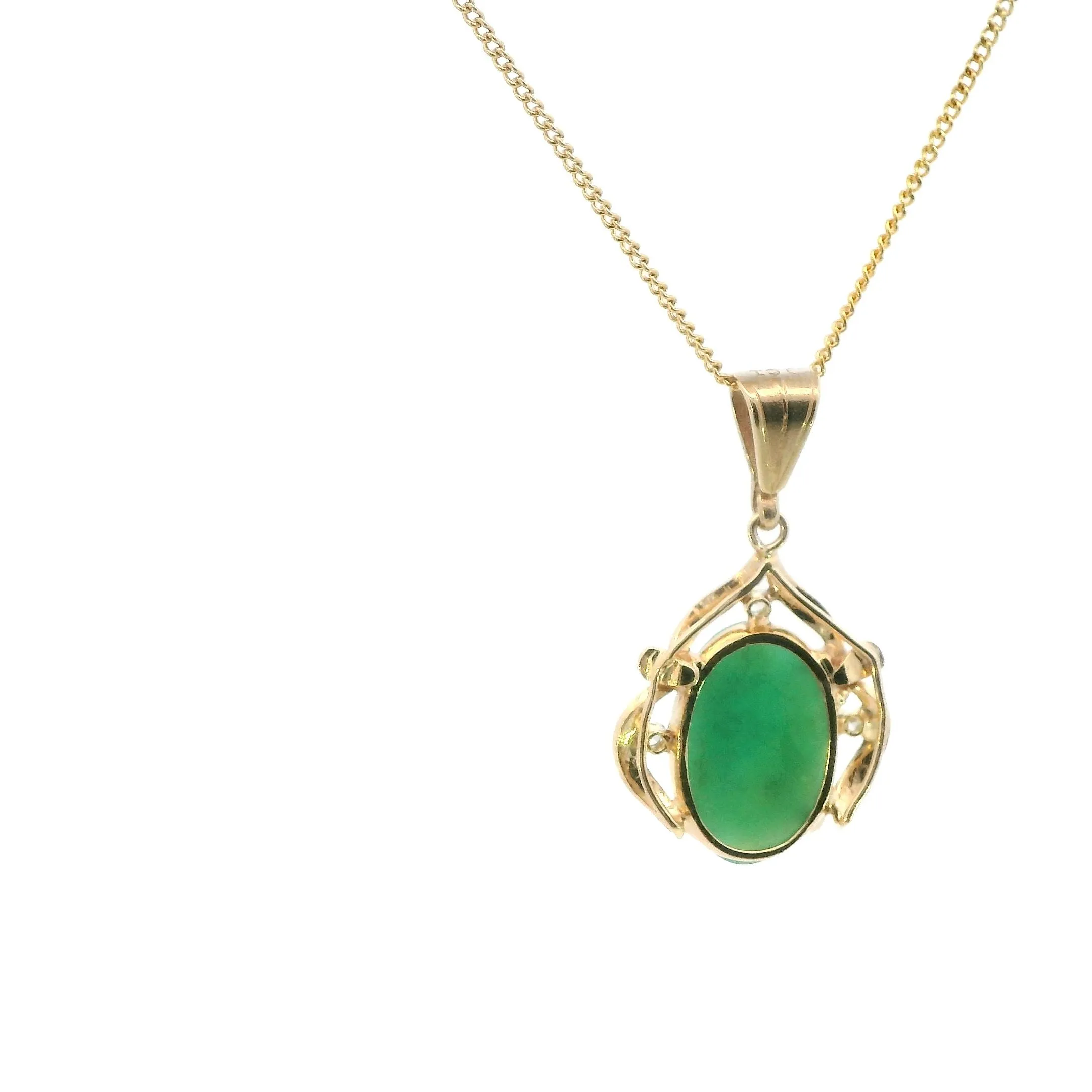 Elegant 9ct Yellow Gold Jade and Diamond Pendant - Timeless Beauty