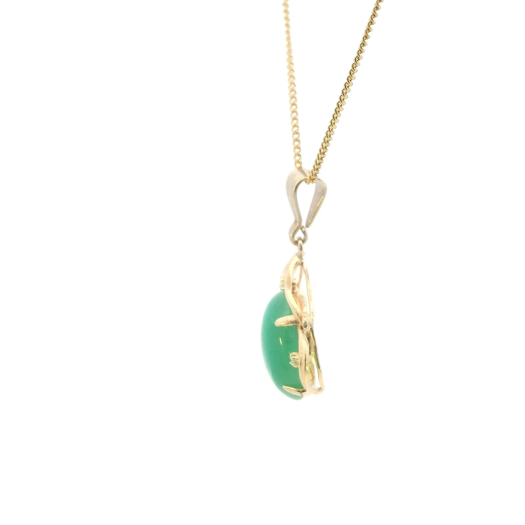 Elegant 9ct Yellow Gold Jade and Diamond Pendant - Timeless Beauty