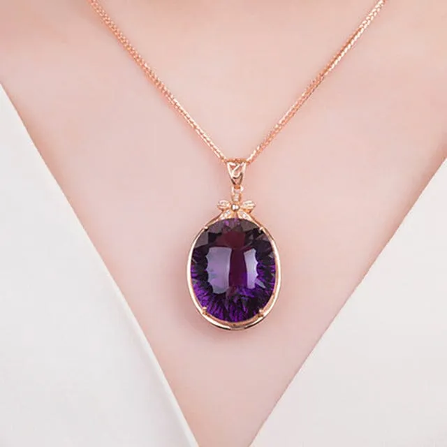 Elegant Five Petal Flower Gold Amethyst Necklace