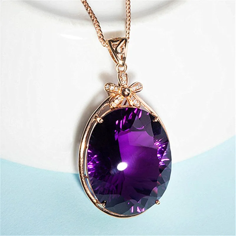 Elegant Five Petal Flower Gold Amethyst Necklace