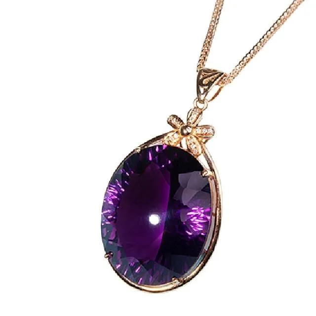 Elegant Five Petal Flower Gold Amethyst Necklace