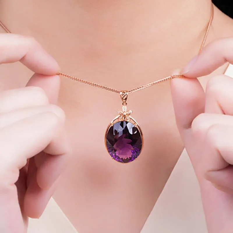 Elegant Five Petal Flower Gold Amethyst Necklace