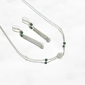 Elf Forest Long Necklace and Earrings Set Silver