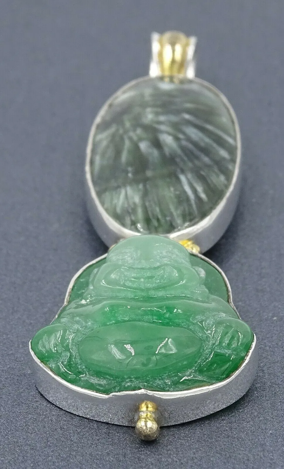 Epidote & Jadeite Buddha 925 Sterling Silver Pendant