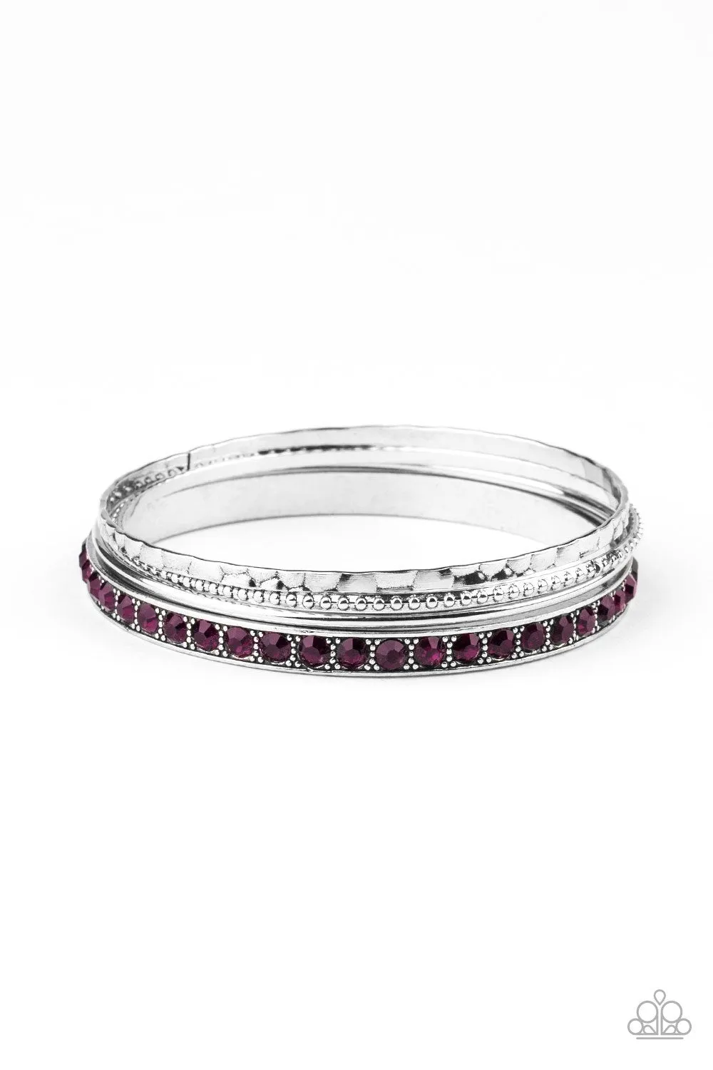 Fearless Shimmer Silver and Purple Rhinestone Bangle Bracelet Set - Paparazzi Accessories