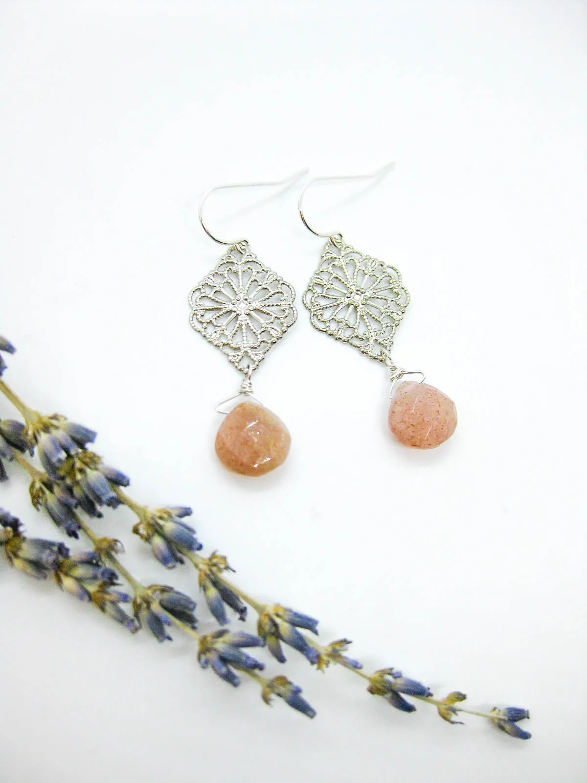 Fern: Peach Moonstone Earrings - e682