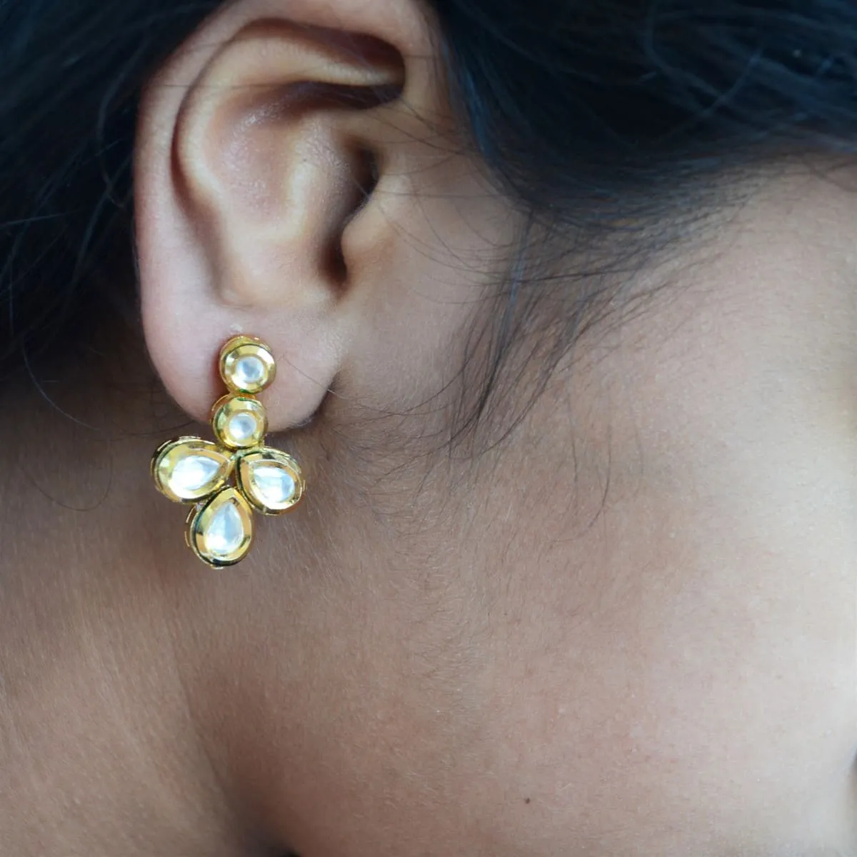 Floral Cluster Kundan Earrings, Traditional Indian Jhumki, Rajasthani wedding gold jewelry