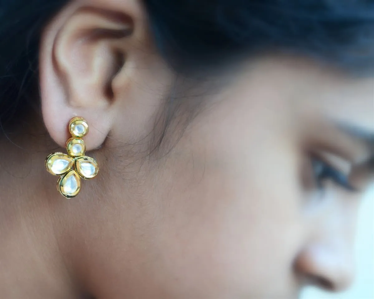 Floral Cluster Kundan Earrings, Traditional Indian Jhumki, Rajasthani wedding gold jewelry