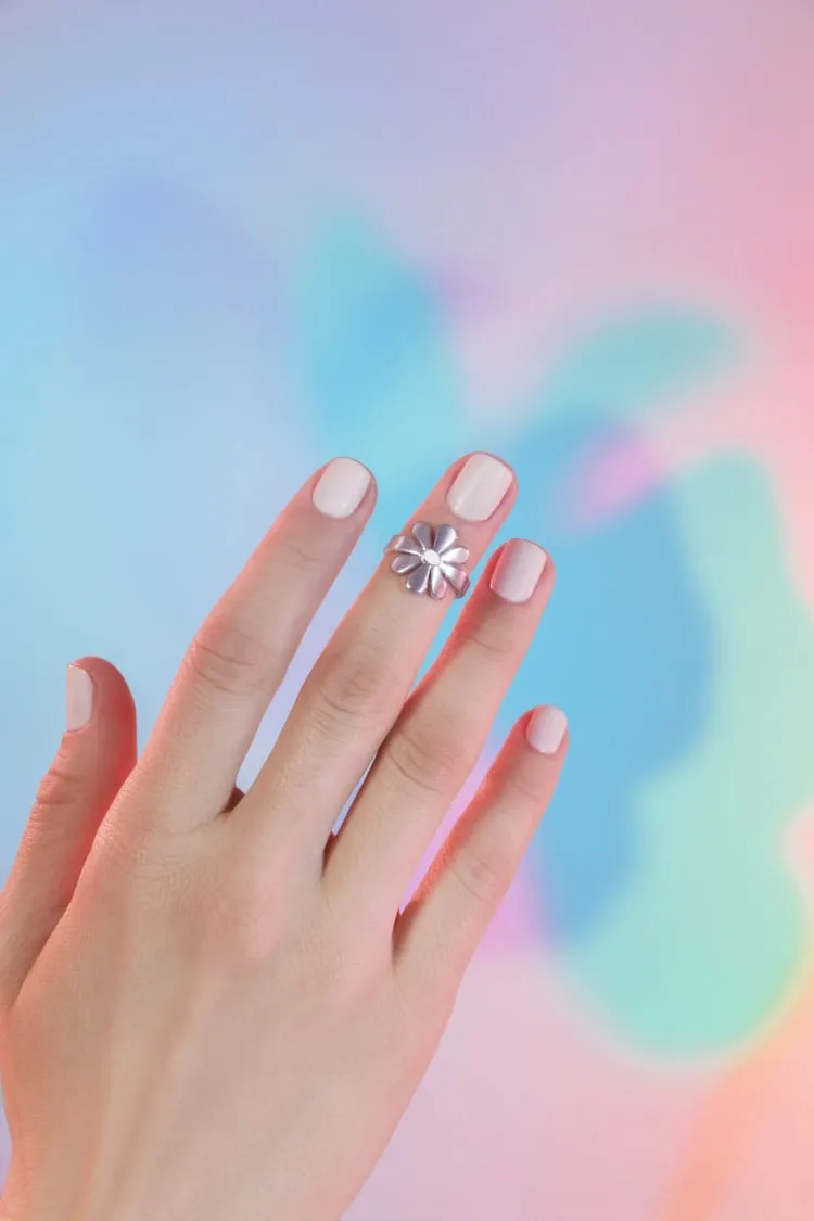 flower midi ring in silver