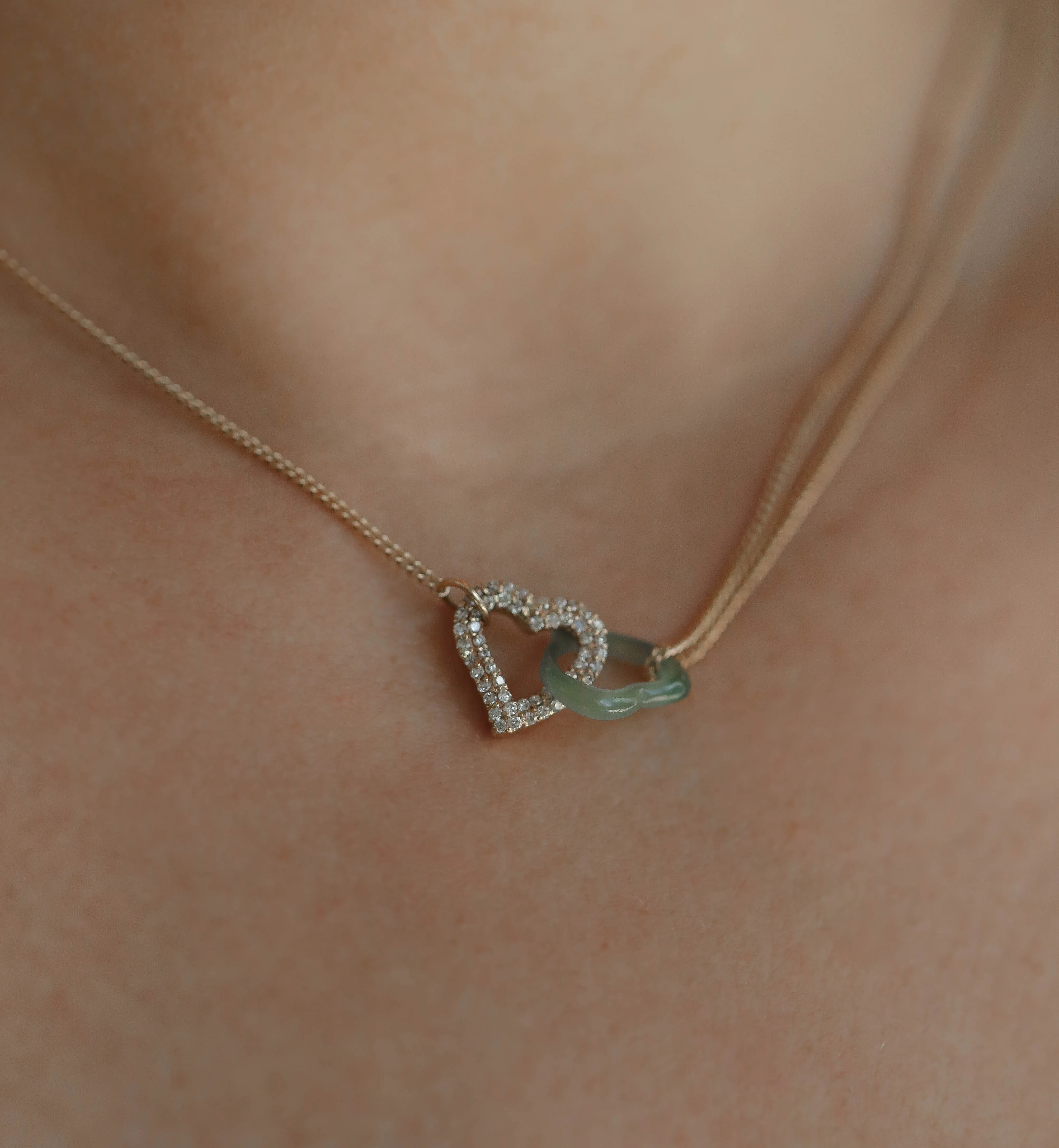 Forever Diamond Link Jade Heart Necklace