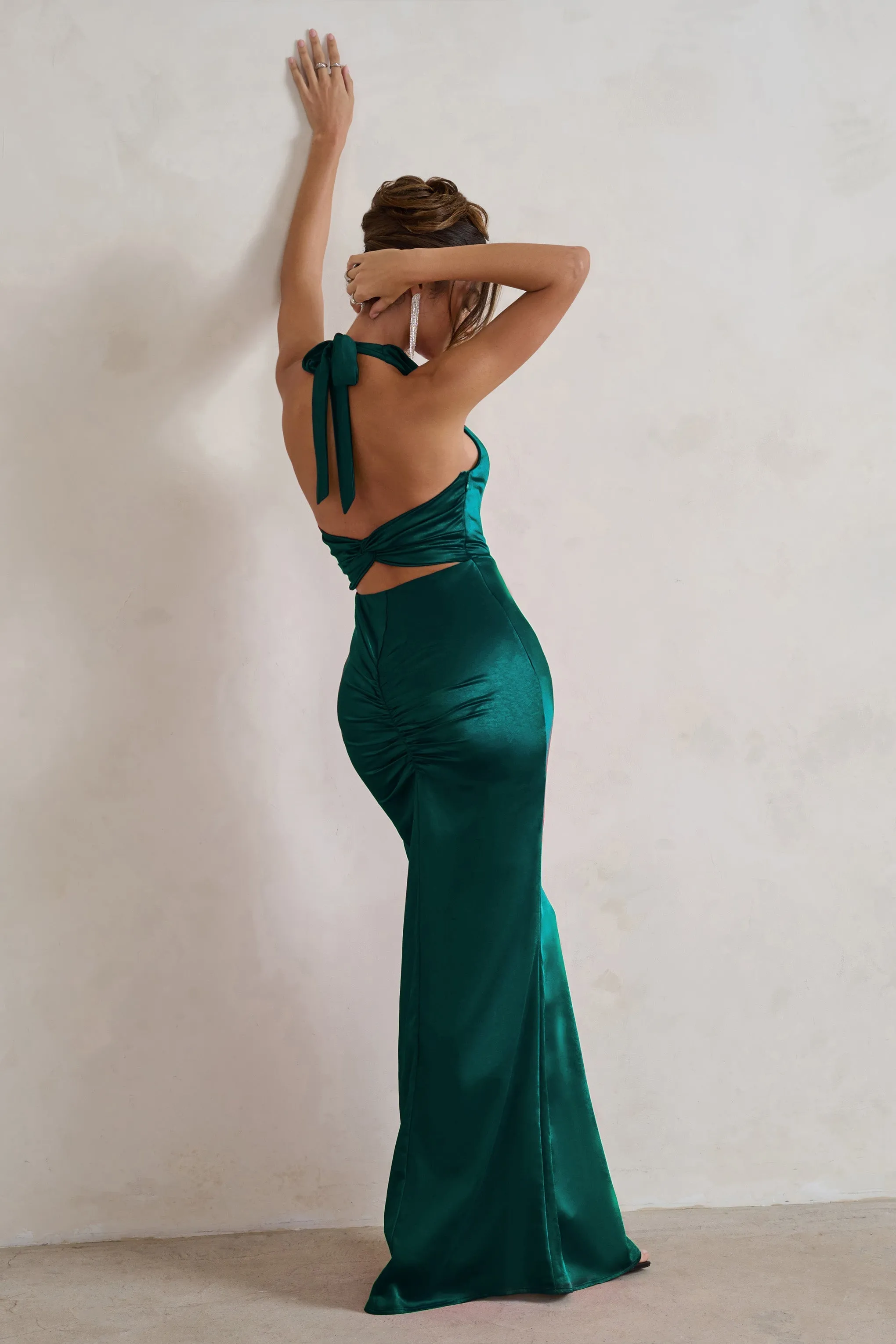 Forever Feature | Bottle Green High Neck Wrap Maxi Dress