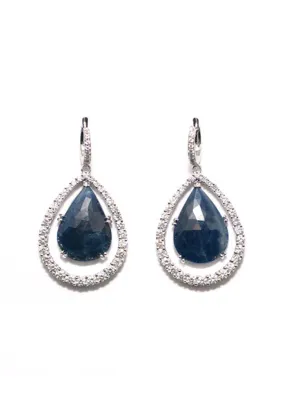 Garavelli 18KWG Pavé Diamond & Blue Sapphire Dangle Earrings