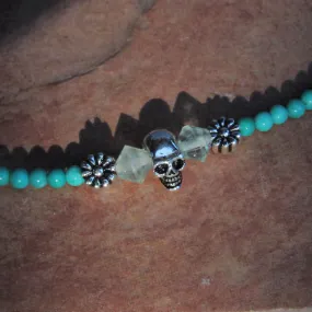 Genuine Turquoise, Apatite, Sterling Silver Skull and Clasp and Chain Choker/Necklace