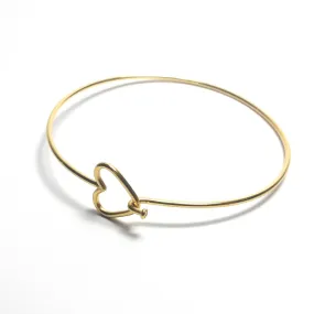 Gold Heart Bangles, Stainless Steel Bracelet Finding, Charm Bracelet Component, 60mm diameter, Lot Size 10, #1805 G