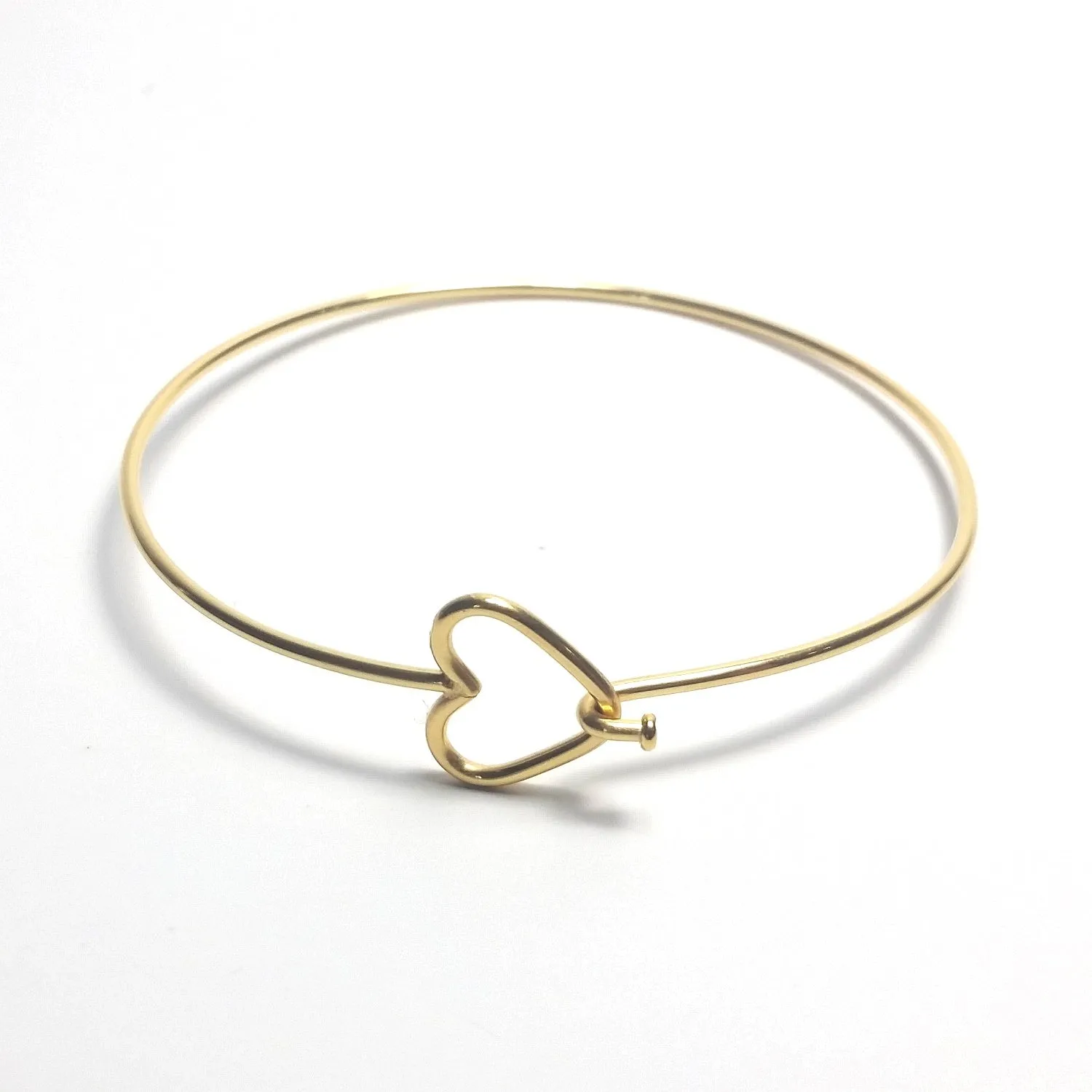 Gold Heart Bangles, Stainless Steel Bracelet Finding, Charm Bracelet Component, 60mm diameter, Lot Size 10, #1805 G