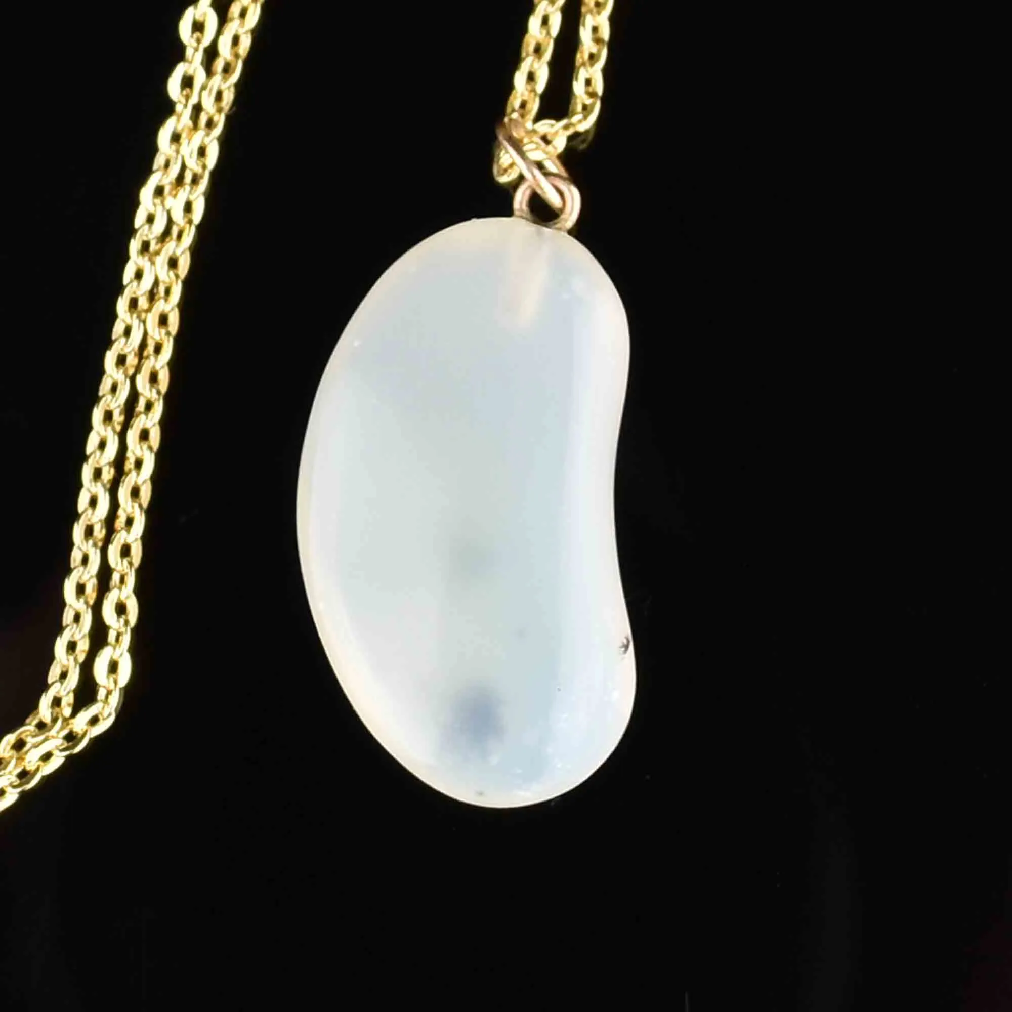 Gold Moss Agate Chalcedony Bean Pendant Necklace