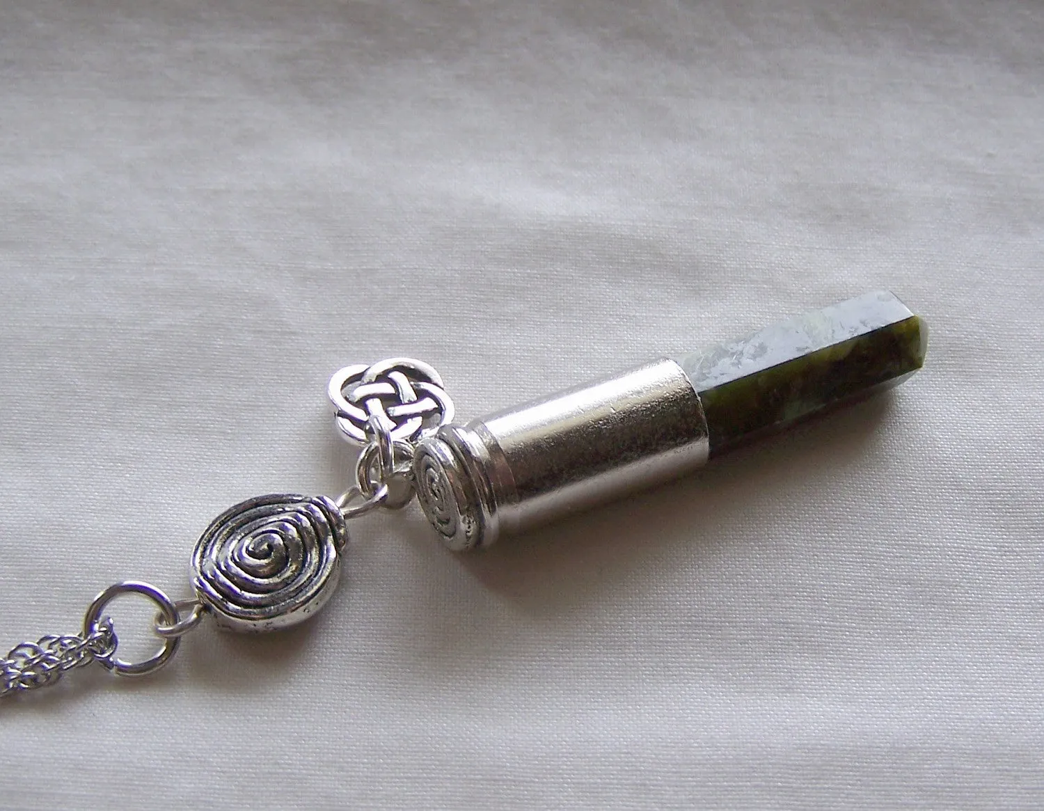 Green Jade Celtic Spiral Bullet Pendant Necklace