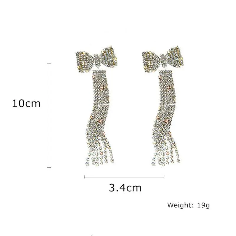 HE4940 Long Earring Charm Jewelry - Exquisite Bowknot Crystal Dangle Earrings